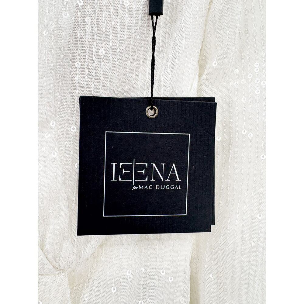 MAC DUGGAL Dress Size 6 Evening Gown Sequin Long Sleeve NEW White V Neck - Picture 3 of 9